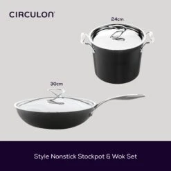 Style Non-Stick Wok & Stockpot Stirfry Set 12 Style Non-Stick Wok & Stockpot Stirfry Set -Circulon 67111 CIR Style Dimensions Alt 100