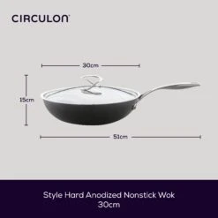 Style Non-Stick Induction Wok With Lid - 30cm 10 Style Non-Stick Induction Wok With Lid - 30cm -Circulon 88007 CIR Style Dimensions Alt 100